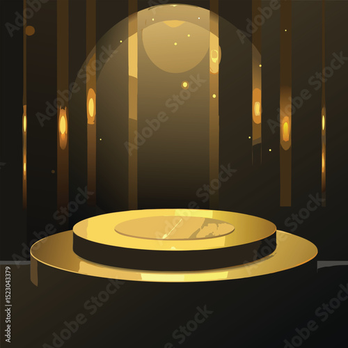 Elegant golden stage with spotlight and atmospheric elements for presentation and display