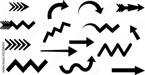 Collection of black arrow icons with various shapes and directions for design elements vector 