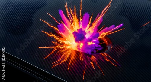 Dynamic Abstract Energy Burst on Dark Fiber Backdrop with Vibrant Hues