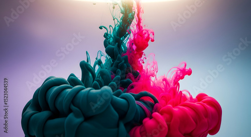 Abstract Colorful Ink Swirls in Water on Light Gradient Background