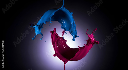 Clash Of Splashing Paints Forming An Abstract Design On Dark Backdrop