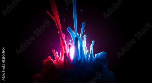 Dynamic Fluidity Red And Blue Splashes On A Dark Purple Backdrop