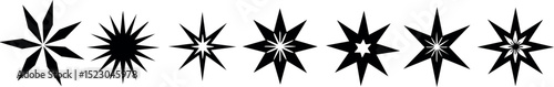 Set of black star shapes in vector illustration with varying pointed designs