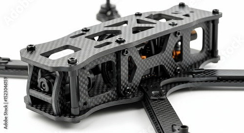 Detailed Close Up Of Carbon Fiber Drone Frame On White Background