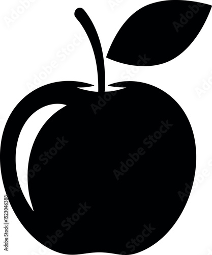 Apple fruit silhouette simple black vector icon with leaf and stem 
