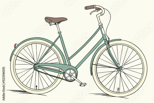 Vintage teal city bicycle with brown leather saddle and cream tires vector