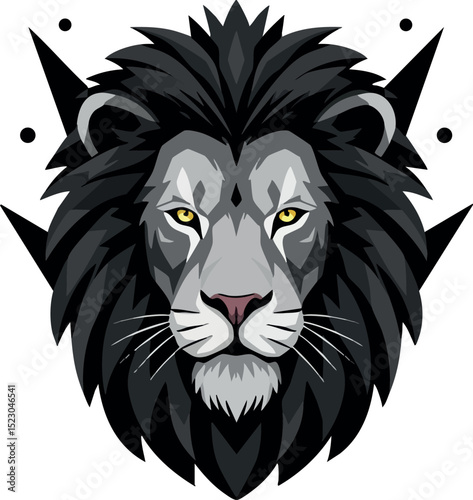 Lion head illustration with black mane and detailed facial features vector design 