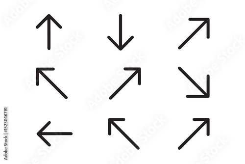 minimalist arrow icons in grid layout, up, down, left, right directions   icon set