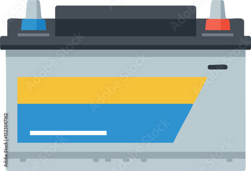 Car battery vector illustration with colored terminals for automotive power supply 