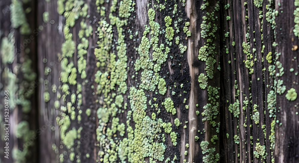 Fototapeta premium Rustic Wood Texture Featuring Moss And Lichen Growth For Natural Backgrounds