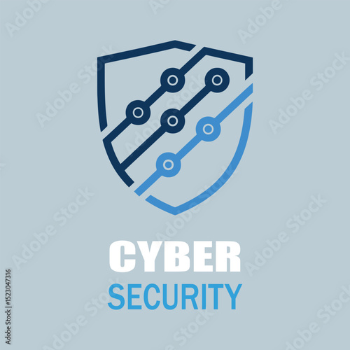 Cyber security shield logo for data protection and network security with circuit board design