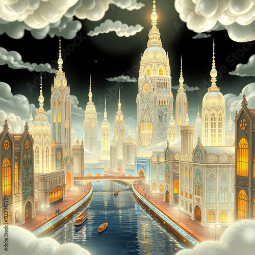A magical and unreal city built by ivory towers rising among soft clouds, whose avenues are water channels and whose facades are covered with intricate Art Nouveau decorations