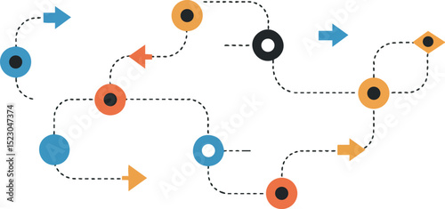 Abstract colorful arrows and circles flowchart vector illustration with blue orange and black elements 