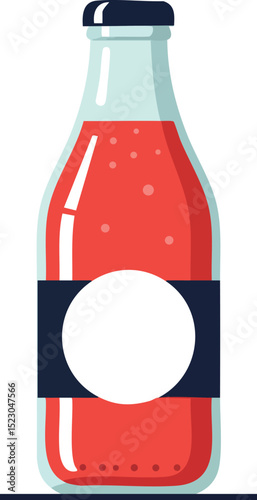 Red Juice Bottle Vector Illustration with Blue Label and Transparent Cap 