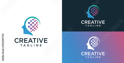 Human head mind and technology logo design