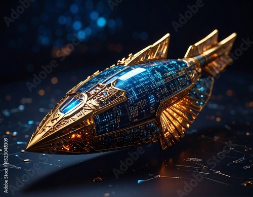 Futuristic golden-blue spaceship