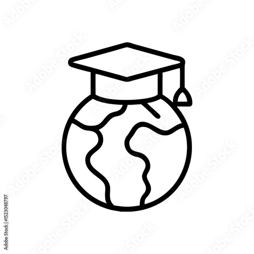Globe with graduation cap icon vector illustration