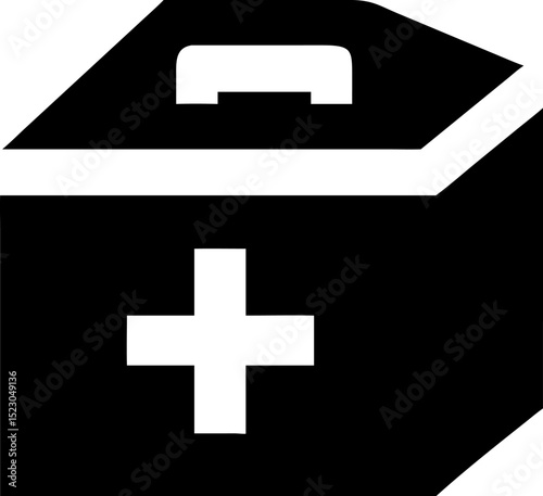 Black First Aid Kit Icon, 3D with Handle. Editable Vector Look. For Medical, Emergency, Healthcare, Safety Situations. Vector Illustrations.