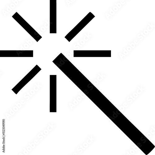 Black Magic Wand Icon with Sharp Lines. Editable Vector Form. For Fantasy, Magic, Witchcraft, Enchantment Themes. Vector Illustrations.