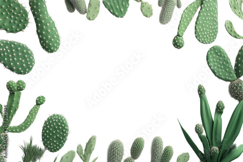 Green cactus frame on black background