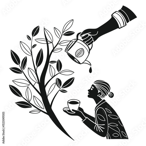 Coffee plant woman hand pouring cup