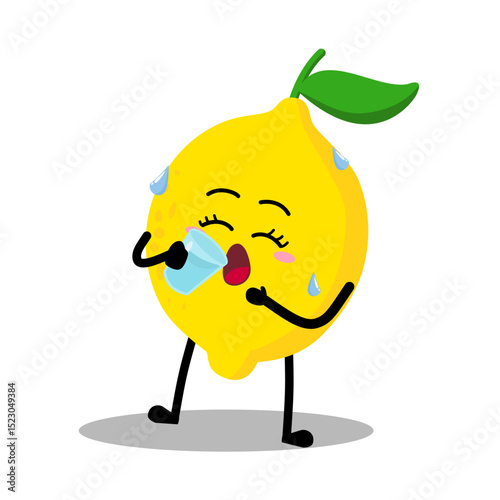 Cute Hand Drawn Thirsty Lemon drinking water