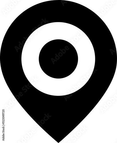 Black Location Marker Icon with Hollow Center. Editable Vector Style. For Navigation, Map, Place, Geolocation Themes. Vector Illustrations.
