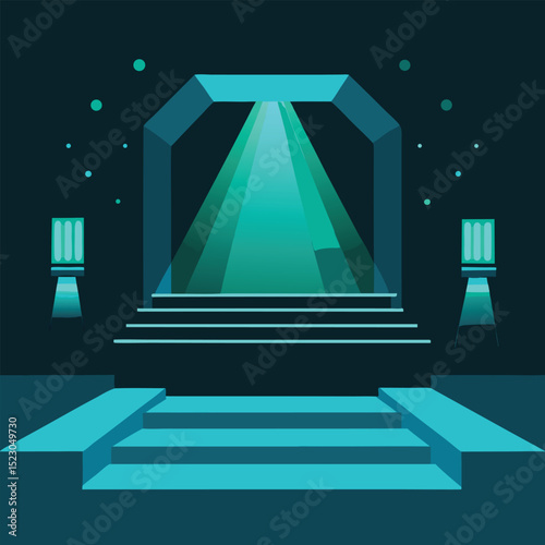 Minimalist illustration of an abstract stage with a spotlight in a modern, dark setting.
