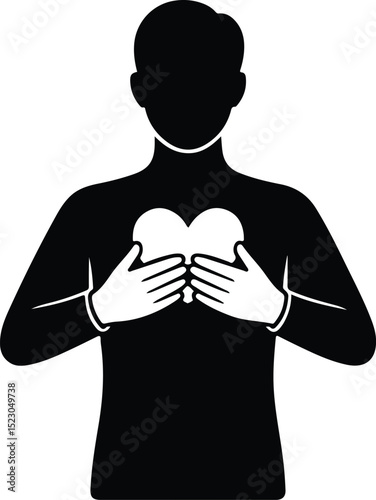 Person Holding Heart Silhouette – Love and Care Icon Set Human Heart Gesture Silhouette – Kindness and Emotion Vector Design
