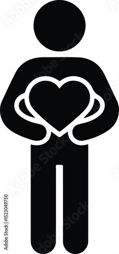 Person Holding Heart Silhouette – Love and Care Icon Set Human Heart Gesture Silhouette – Kindness and Emotion Vector Design