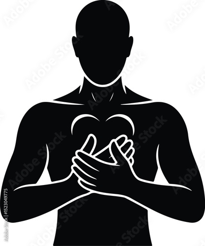 Person Holding Heart Silhouette – Love and Care Icon Set Human Heart Gesture Silhouette – Kindness and Emotion Vector Design