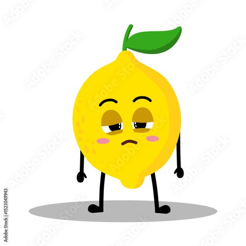 Cute Hand Drawn Sleepy Lemon with Heavy Eyes