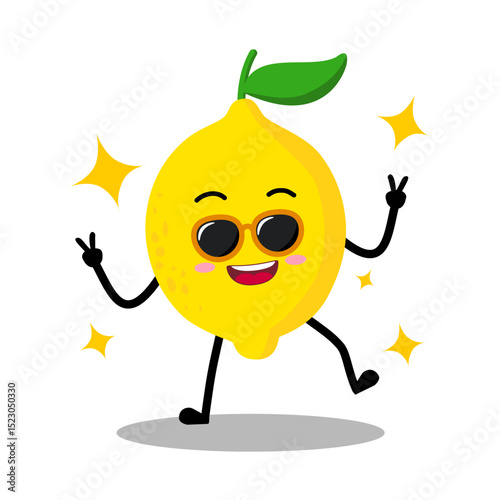 Cute Hand Drawn Lemon Peace Sign Pose for Camera