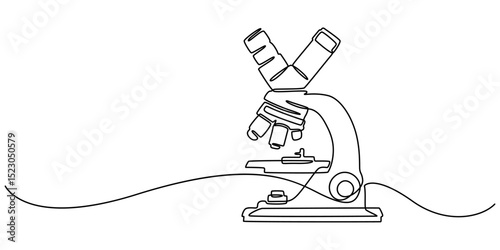 Microscope labs in continuous one line drawing. Single line art illustration of laboratory equipment. Editable vector, Microscope lab simple outline illustration. Continuous line drawing of Microscope