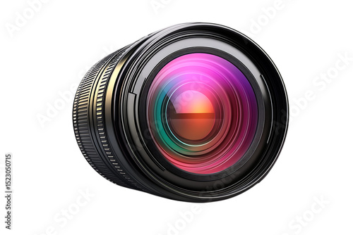 High resolution camera lens closeup on black background