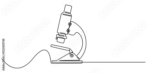 Microscope labs in continuous one line drawing. Single line art illustration of laboratory equipment. Editable vector, Microscope lab simple outline illustration. Continuous line drawing of Microscope