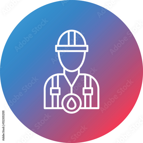 Oil Worker Line Gradient Circle Background Icon
