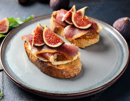 savoring the rich flavors of duck liver pt on toasted baguettes with fig topping perfection photo