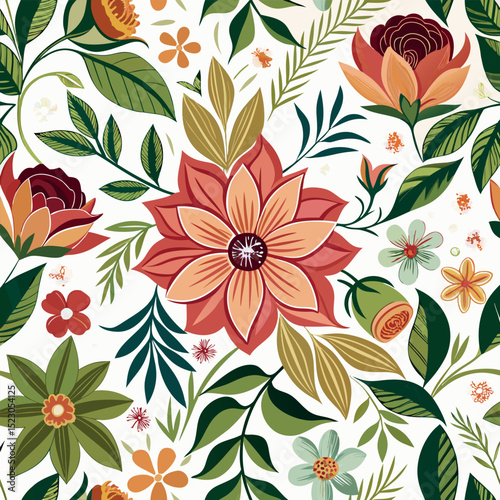 Vibrant Floral Pattern A Seamless Design of Blossoms and Botanicals