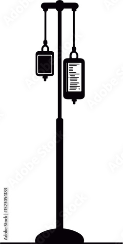 IV infusion stand with two bags hanging in clinical setting  