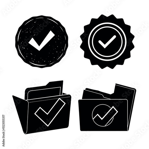 Approved Files Icon Set Checkmarks and Folders for Project Management