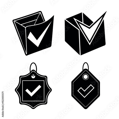 Check Mark Icons Package, Box, Tag, Label, Verified, Approved, Quality, Success