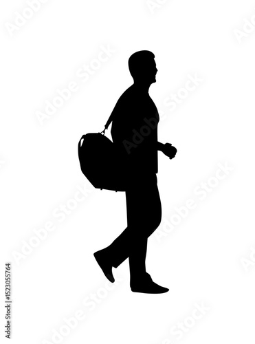 A businessman is carrying a bag on his back. A man is going to the gym with a backpack. Vector