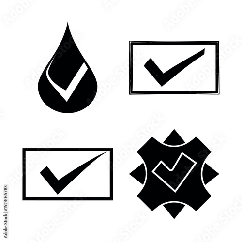 Quality Assurance Icons Checkmarks, Drop, and Puzzle - Vector Graphics