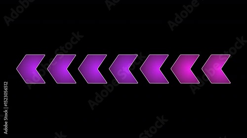 Colourful colour changing hazard warning left pointing chevron markings animation with a subtle glow and white border outline containing a transparent alpha background 4K