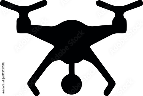 Black silhouette of a quadcopter drone with camera, isolated