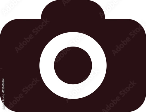 Camera Icon: A simple, dark brown camera icon with a white lens, perfect for representing photography, technology, or media.