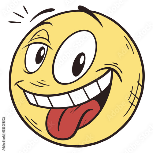 Bright yellow vector emoji of a winking face with its tongue sticking out. Conveys a playful, teasing, or cheeky sentiment. Great for lighthearted digital interactions.
