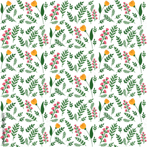 Seamless Floral Pattern with Orange and Pink Wildflowers