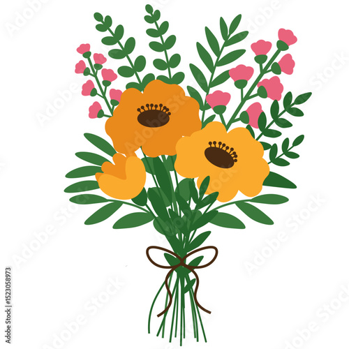 Spring Floral Bouquet with Orange Flowers and Pink Blooms